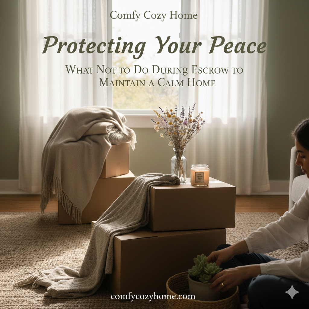 A professional wide-angle landscape photograph of a serene, half-packed room with soft florals and warm sunlight.