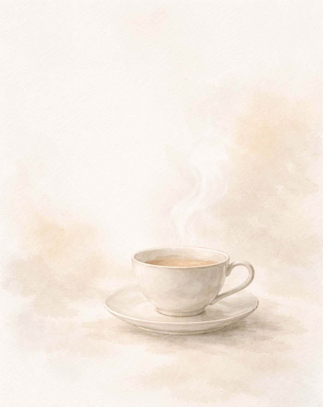 Home %comfy cozy home% Watercolor illustration of a teapot and pastry on a wooden table symbolizing nurturing daily self-care moments.