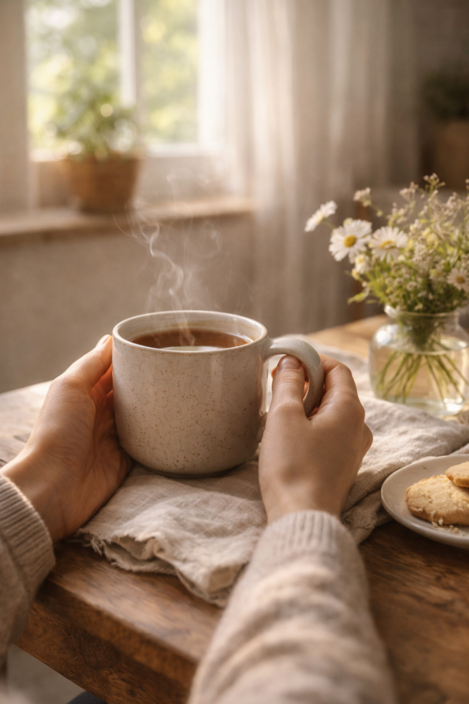 Savoring a hot cup of coffee